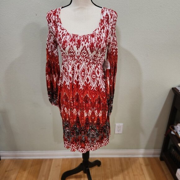 Ruched Upper Sleeve & Bodice Print Boho Dress - Picture 2 of 7